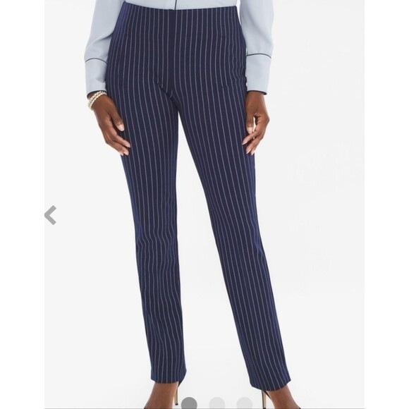 Chico's Slimming Juliet Pinstriped Straight-Leg Pants 3.5 (xl/18) - Picture 1 of 7